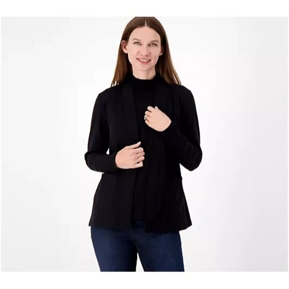 Isaac Mizrahi Live! Essentials Pima Cotton Cardigan Pitch Black Small  A609759 - Picture 1 of 2